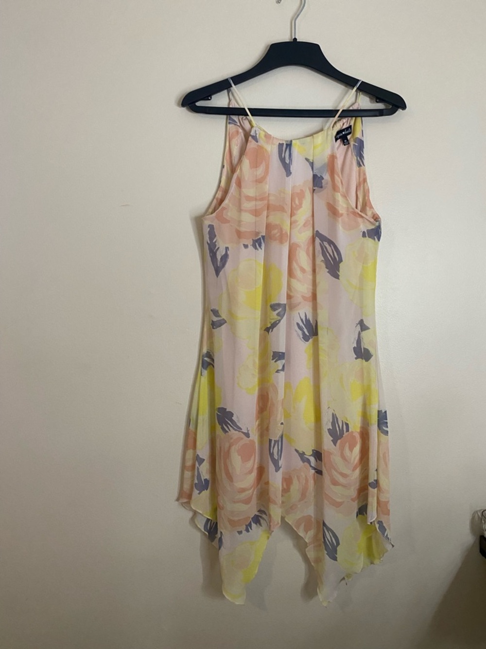 sheer Spring Wedding Guest Pastel yellow and pink Floral midi Flowy Dress